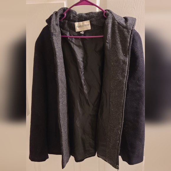 Black Coat by Charles Klein with Grey Wool Women Size Large - Picture 4 of 6